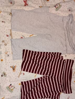Women's Striped and Heather Knit Lounge Pants Set - Gray & Burgundy